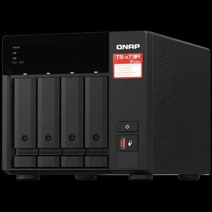 QNAP-4-bay NAS, AMD Ryzen V1000 series V1500B 4C/8T 2.2GHz, 8GB DDR4 RAM, 4x SATA 6Gb/s bays, 2x M.2 NVMe PCIe Gen3 SSD slots, 2 x 2.5GbE LAN, optional 10GbE