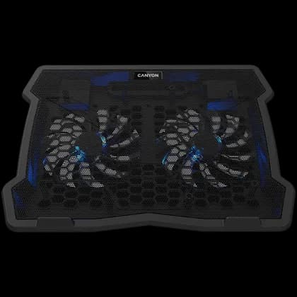 CANYON NS03, Cooling stand dual-fan with 2x2.0 USB hub, support up to 10”-15.6” laptop, ABS plastic and iron, Fans dimension:125*125*15mm(2pcs), DC 5V, fan speed: 800-1000RPM, size:340*265*30mm, 435g