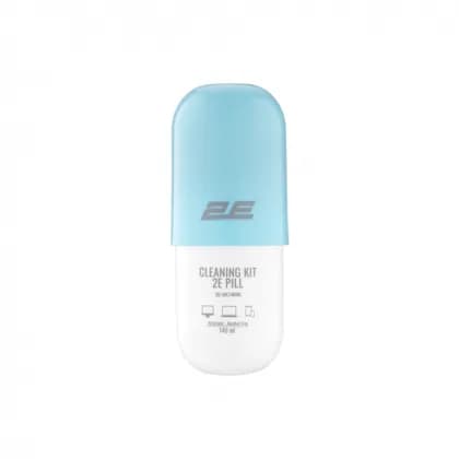 Чистящий набор / Cleaning kit 2E PILL for office equipment (liquid 140ml, whipe 20cm), white-blue,2E-SK140BL