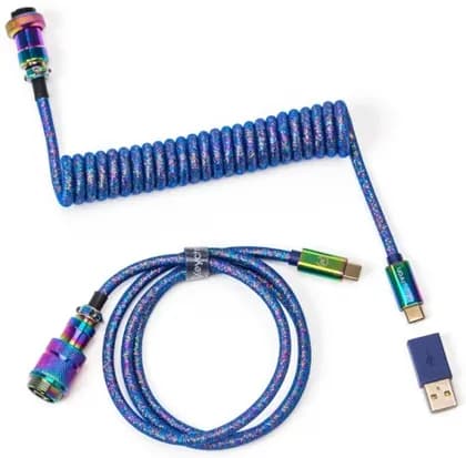 Cabel Type-A/Type-C Keychron Premium Coiled Aviator Cable-Straight Rainbow Palted Blue