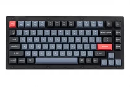 Keychron V1 ANSI 75% 84 Key Frosted Black Full Assembled Knob Red Switch RGB HotSwap Gateron G pro Mechanical Wired Normal Profile QMK Custom Keyboard