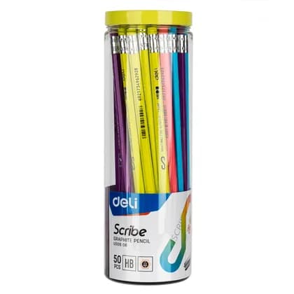 Карандаш HB 50806 Deli с ластиком в тубе Scribe