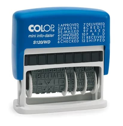 Штамп 12терминов+дата  S120/WD D19 (сн/сн-кр) Colop