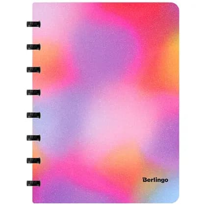 Бизнес-тетрадь А5+, 80л., Berlingo "Gradient", глиттер эффект, клетка, на кольцах, с возм. замены блока, 80г/м2,  пластик