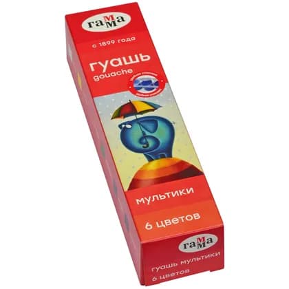 Гуашь Гамма "Мультики", 06 цветов, 15мл, блок-тара,  картон. упак