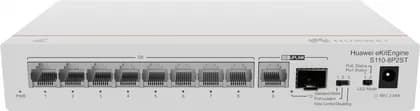 HUAWEI Switch S110-8P2ST, 8x10/100/1000BASE-T Ports, PoE+, 1xGE SFP Port, 1x10/100/1000BASE-T Port, AC power, Power Pdapter | S110-8P2ST