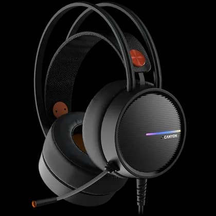 Наушники CANYON INTERCEPTOR GH-8A, Gaming headset 3.5mm jack plus USB connector for LED backlight, adjustable microphone and volume control, with 2in1 3.5mm adapter, cable 2M, Black and Orange, 0.36kg