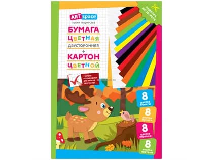 Набор цв.немел.картона 8л. и двусторон.газет.цв.бумаги 8л., A4, ArtSpace, в папке, "Олененок"