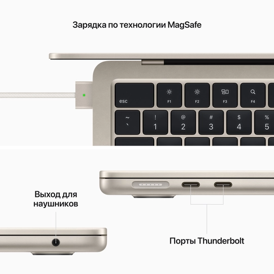 Apple Macbook Air 13 (M2 8-Core/Ram 8gb/Ssd 256 Gb/Graphics 8-Core/13,6" 2560x1664 Ips/ Ru) Starlight (Mly13ru/A)