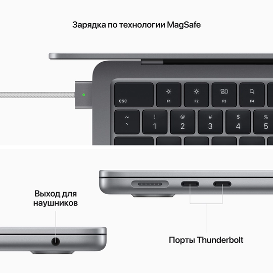 Apple Macbook Air 13 (M2 8-Core/Ram 8gb/Ssd 512 Gb/Graphics 10-Core/13,6" 2560x1664 Ips/ Ru) Space Grey (Mlxx3ru/A)