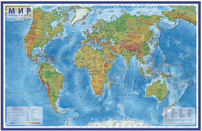 Карта "Мир" физическая Globen, 1:25млн., 1200*780мм, интерактивная, с ламинацией, европодвес