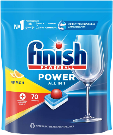 Таблетки для мытья посуды в посудомоечных машинах FINISH Power 70 таблеток Лимон х4