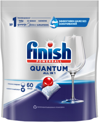 Таблетки для мытья посуды в посудомоечных машинах FINISH Quantum 60 таблеток х6