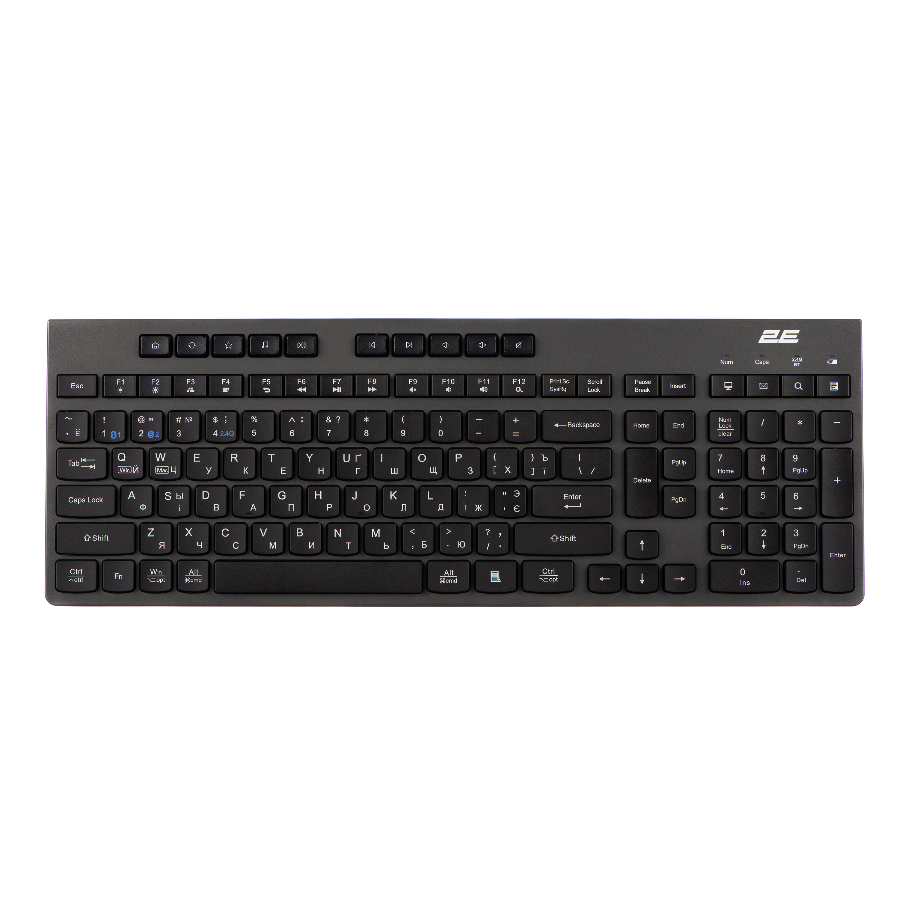 Беспроводная клавиатура 2E Keyboard membrane KS280 120key, WL/BT, EN/UK/RU, silent, black-grey