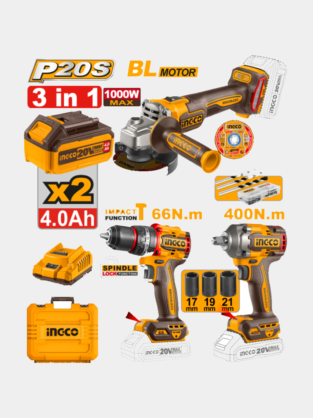 Беспроводной комбинированный комплект INGCO COSLI241291