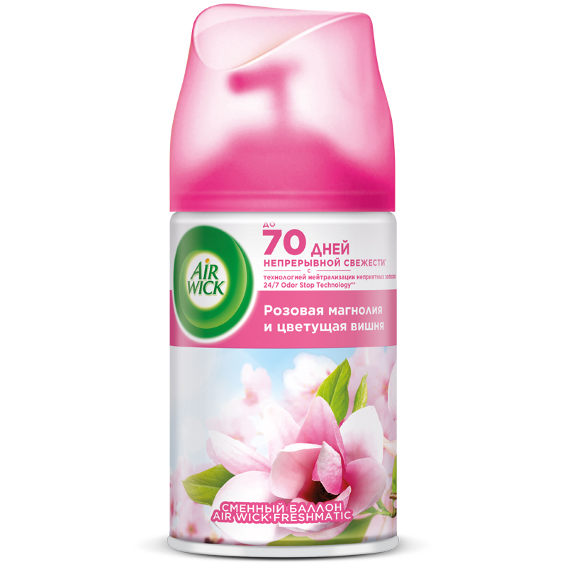Сменный баллон для освежителя воздуха Air Wick Freshmatic: "Розовая магнолия и цветущая вишня" 250мл