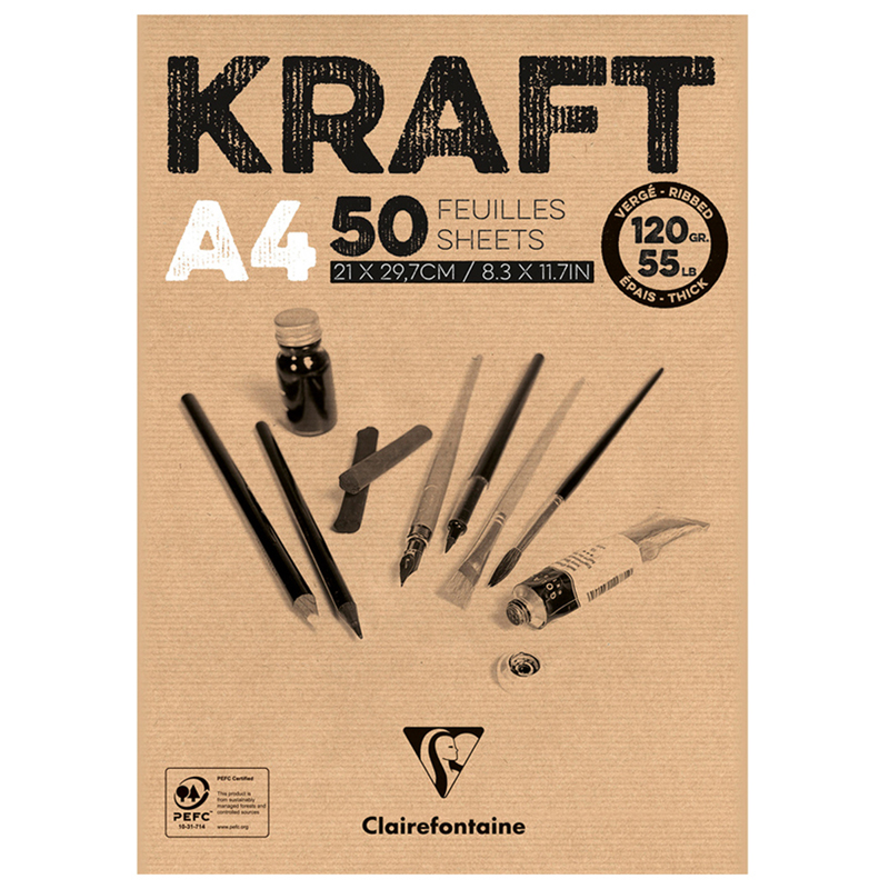 Скетчбук - блокнот 50л. А4 на склейке Clairefontaine "Kraft", 120г/м2, верже, крафт