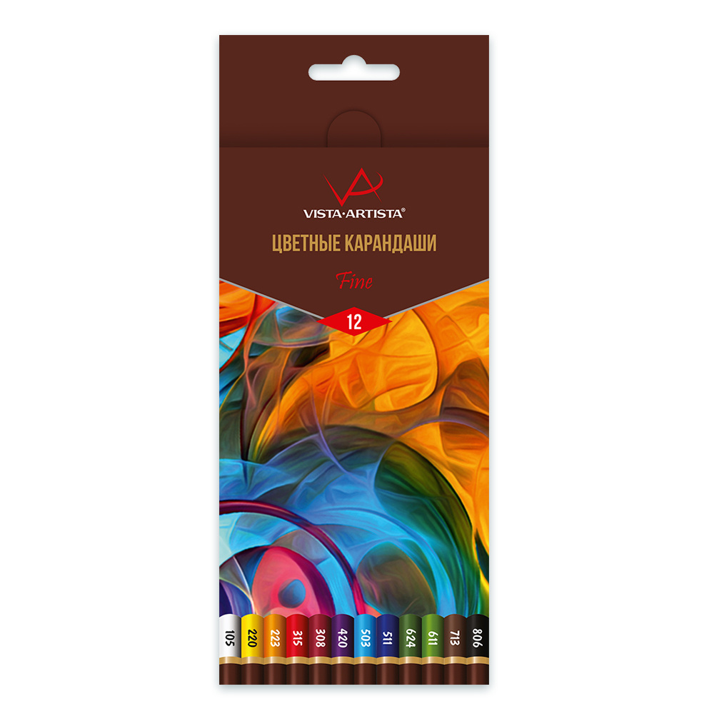 Цветные художественные карандаши   "VISTA-ARTISTA"   Fine   VFCP-12   Набор цветных карандашей   заточенный   8 х  12 цв.