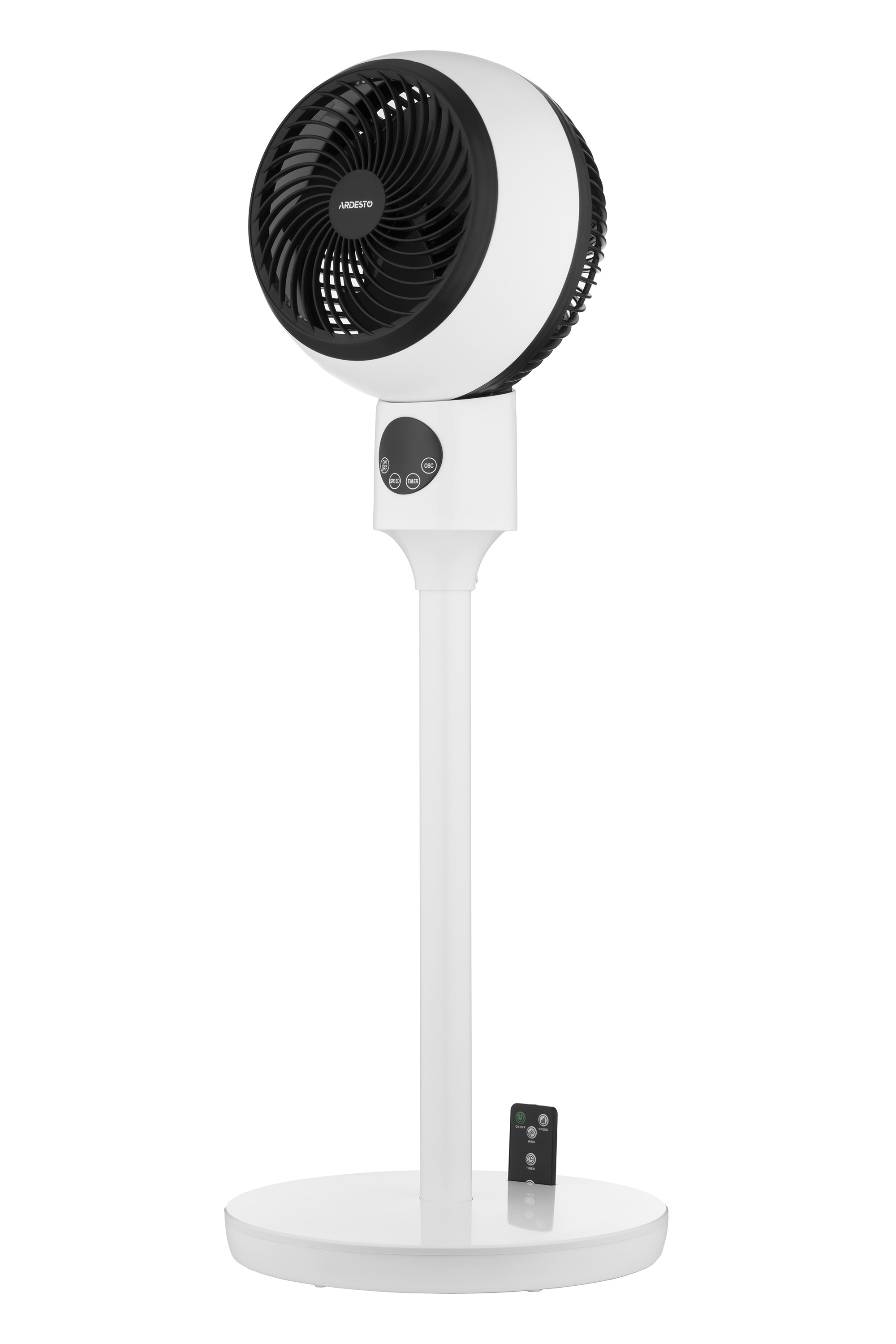 Вентилятор напольный Ardesto FNT-C880, высота 88 см, дисплей, таймер, пульт ДУ, белый/чёрный