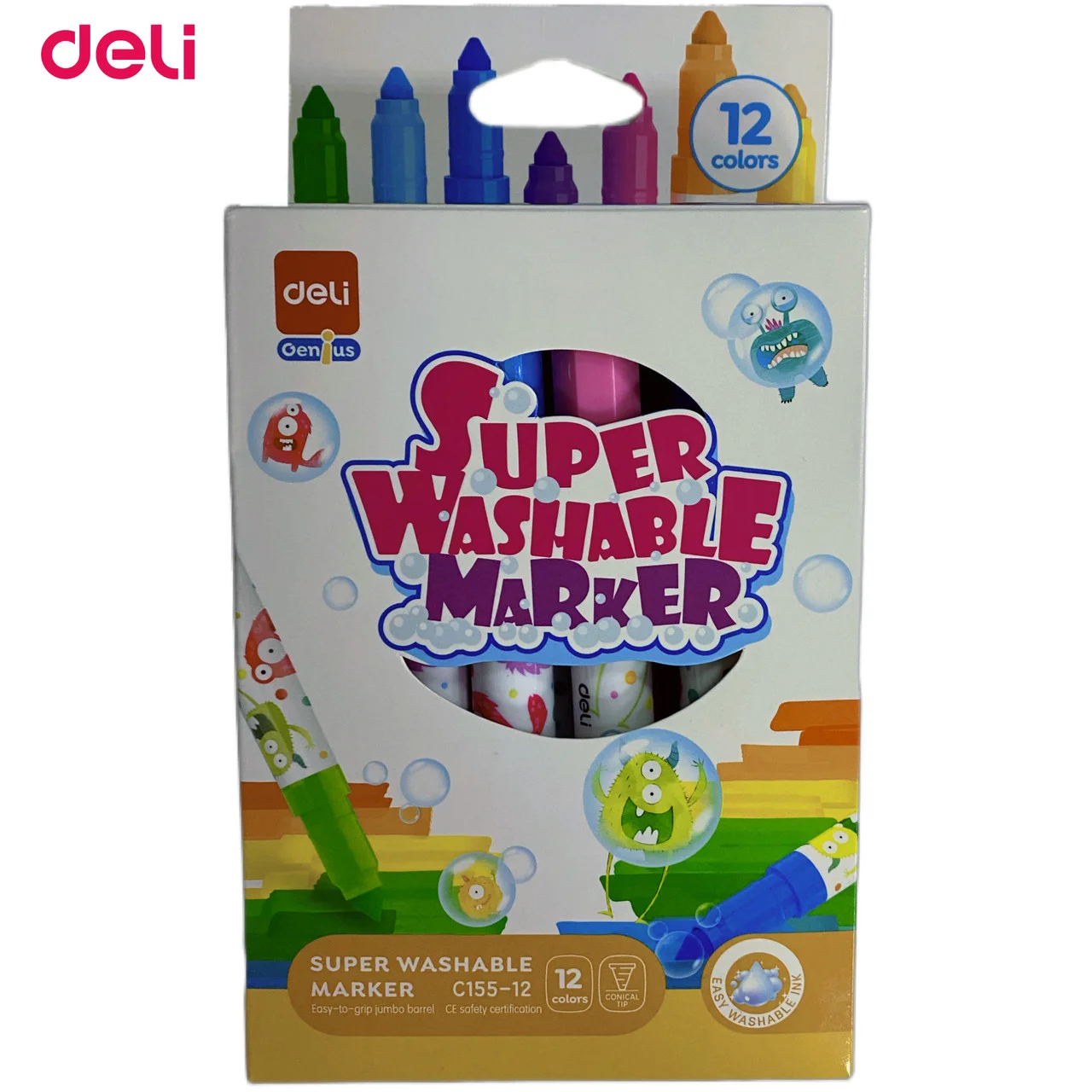 Фломастеры "Super washable" 12цв. Deli C155-12