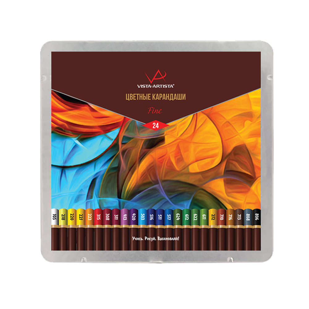 Цветные художественные карандаши   "VISTA-ARTISTA"   Fine   VFCM-24   Набор цветных карандашей   заточенный   2 х  24 цв. в металлической коробке