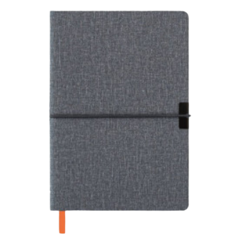 Бизнес-блокнот  (А5, 211х146, 192 стр., неоновые оранжевые/желтые страницы, резинка-держатель), цвет черный, синий.цвет синий.