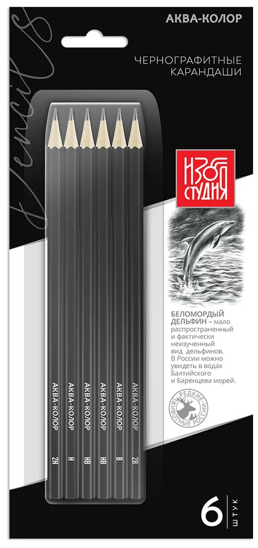 Чернографитные художественные карандаши   "Аква-колор"   "Изостудия"   IZO-GP6B   Набор чернографитных карандашей   заточенный   ассорти   10 х  6 шту	IZO-GP6B