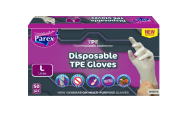 Одноразовые  перчатки parex-tpe (термопластэластомер) белые  - l, 50 шт.