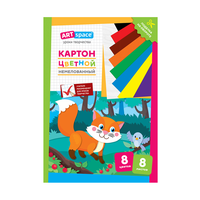 Картон цветной A4, ArtSpace, 8л., 8цв., немелованный, в папке, "Лисичка"