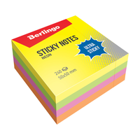 Самоклеящийся блок Berlingo "Ultra Sticky", 50*50мм, 240л., 4 неоновых цвета
