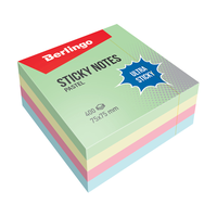 Самоклеящийся блок Berlingo "Ultra Sticky", 75*75мм, 400л., 4 пастельных цвета