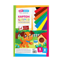 Картон цветной А4, ArtSpace, 8л., 8цв., немелованный, в пакете, "Собачка"