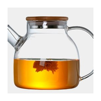 Чайник стеклянный с бамбуковой крышкой и ситечком, жаропрочный, 1 л