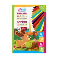 Набор цв.немел.картона 8л. и двусторон.газет.цв.бумаги 8л., A4, ArtSpace, в папке, "Олененок"