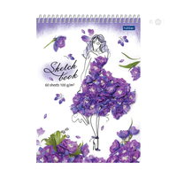 Скетчбук-блокнот 60л А5 на спирали Hatber "Flower art", 100г/м2 без линовки, пласт. обл.